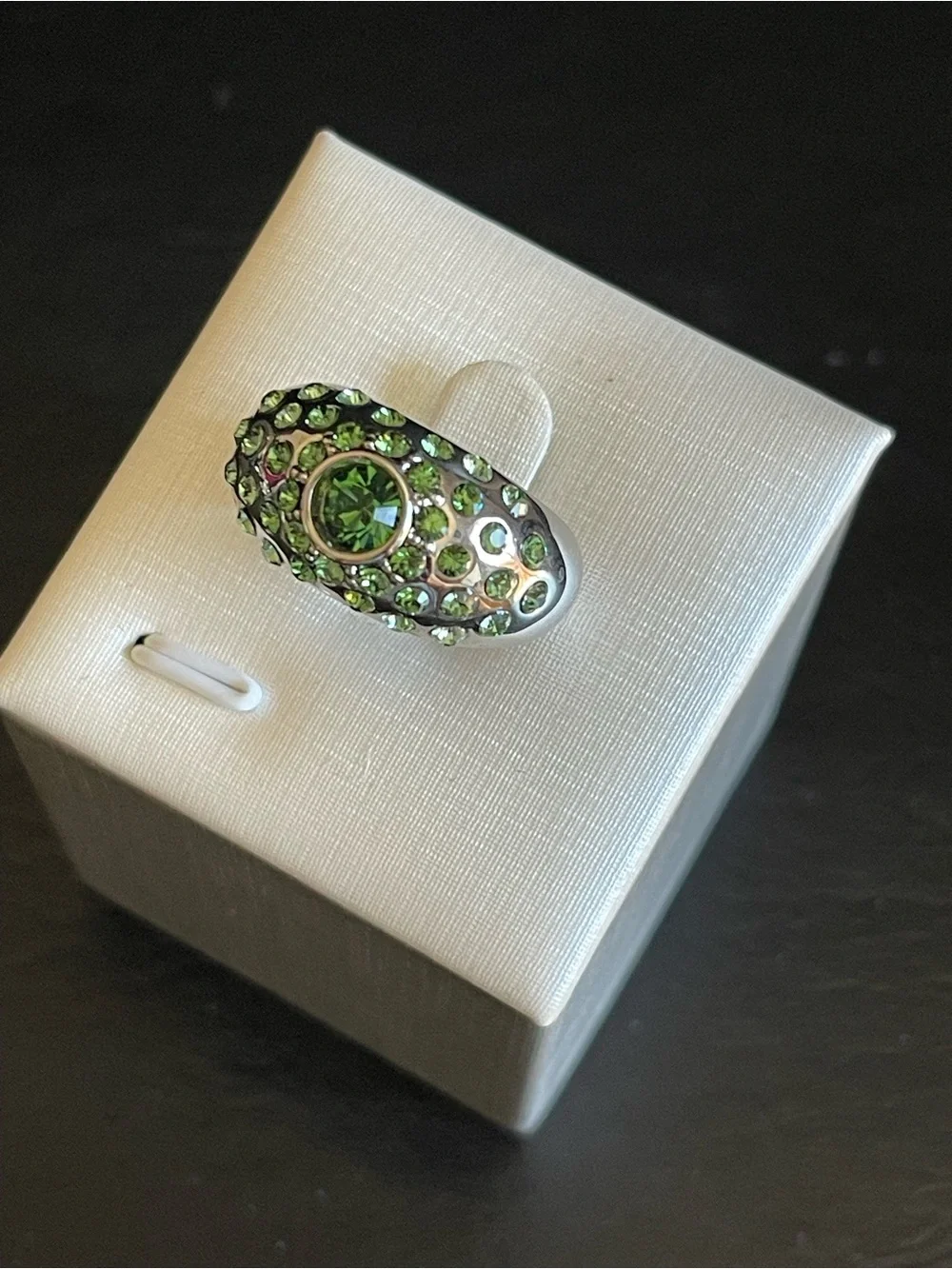 Green Crystal Cocktail dome Ring